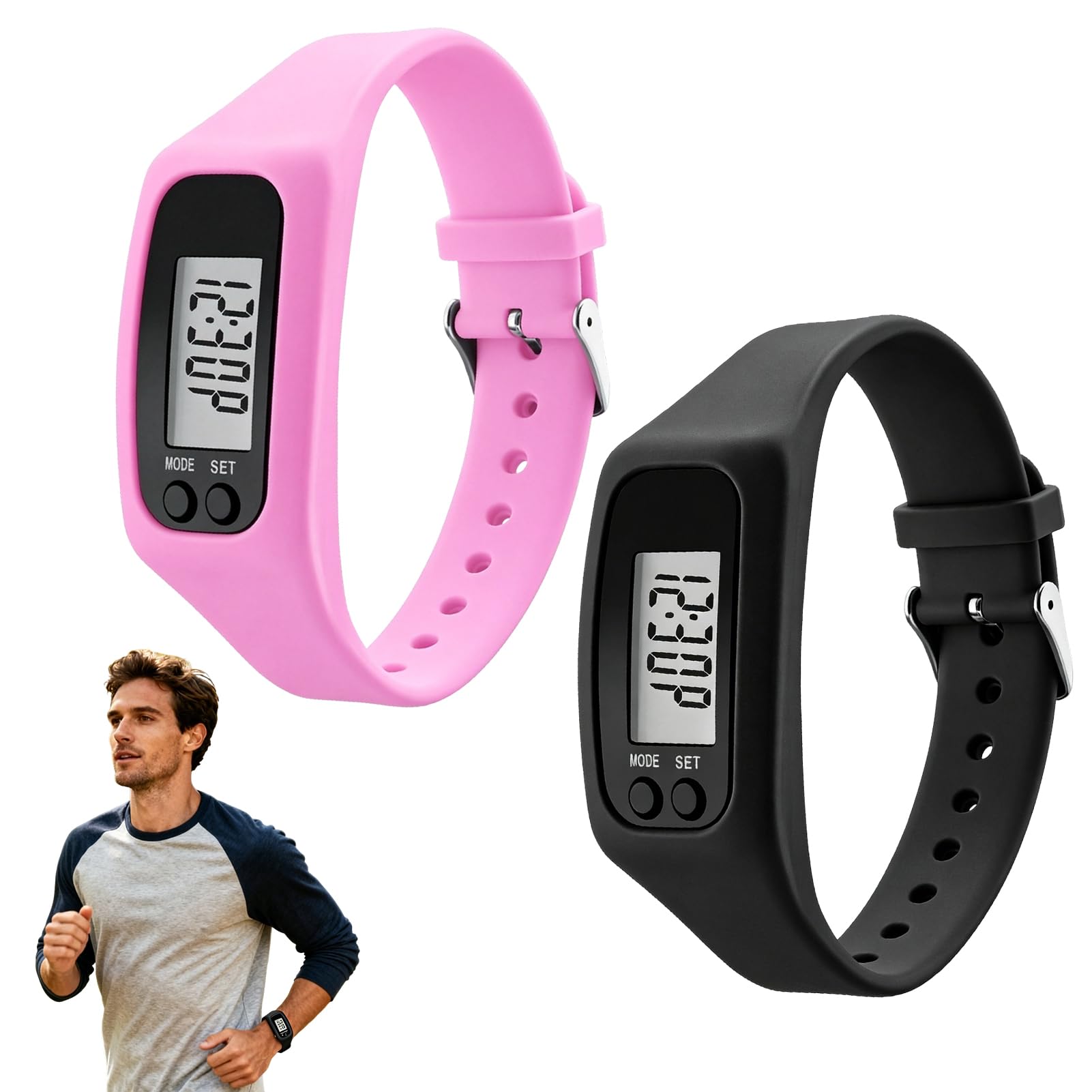 2 PCS step Watch for Men and Women – No App or Phone Required Pedometer Step Counter with Large Screen – Perfect for Walking, Running, Jogging, Hiking, Gym, Fitness, Travel, and Daily Commute