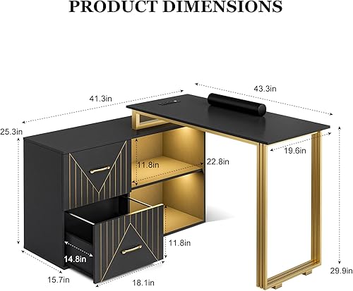 Miniatura 3 de Paddie Mesa de manicura para tecnología de uñas con cojín de muñeca, escritorio de esquina para uñas con 2 cajones y 2 estantes, estación de