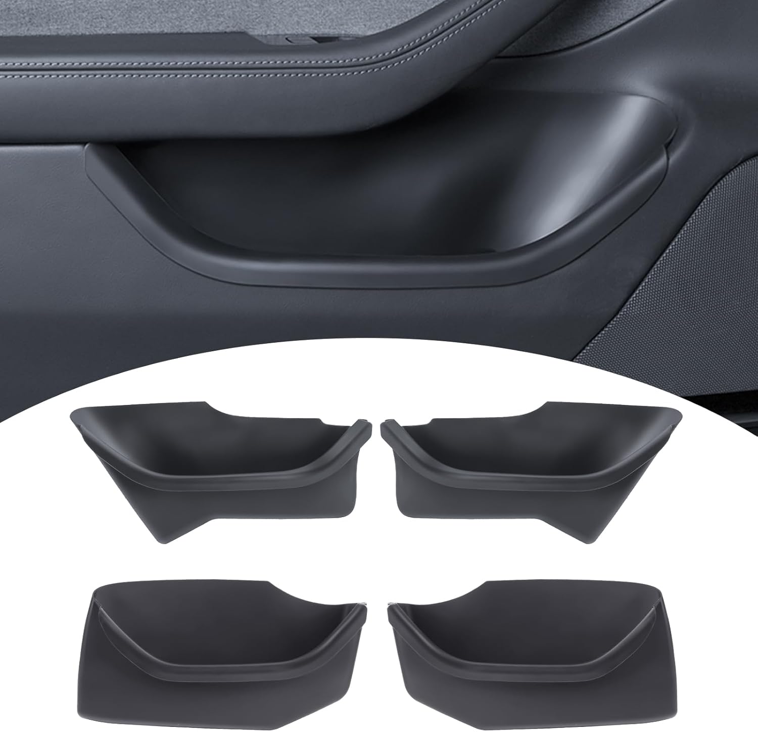 New 2025 2026 Model Y Juniper Door Side Organizer 4PCS Full-Cover TPE Front and Rear Door Side Storage Box for Refresh Model Y Juniper Interior Accessories L-For Model Y Juniper Side Door Organizer