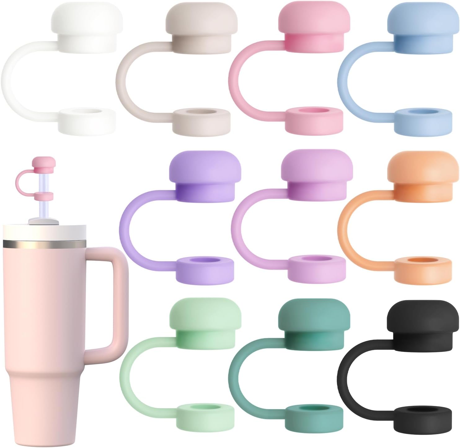 GLAMFIELDS 10Pcs Straw Topper Cap for Stanley Tumbler 40-20 oz, 0.4in 10mm Soft Silicone Covers for Stanley Cup Accessories, Dust-proof and Leak-proof Reusable Drinking Tips Lids