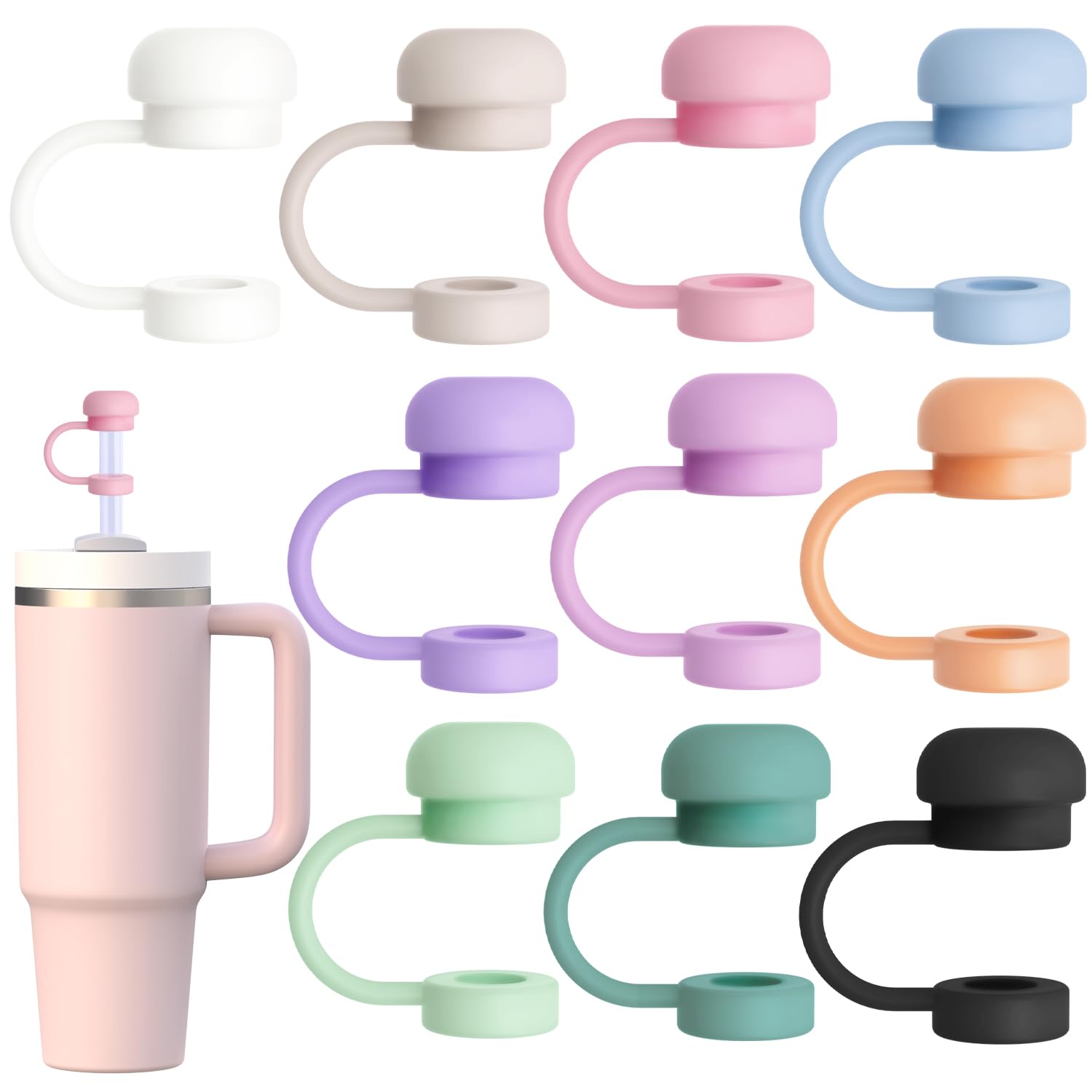 GLAMFIELDS 10Pcs Straw Topper Cap for Stanley Tumbler 40-20 oz, 0.4in 10mm Soft Silicone Covers for Stanley Cup Accessories, Dust-proof and Leak-proof Reusable Drinking Tips Lids