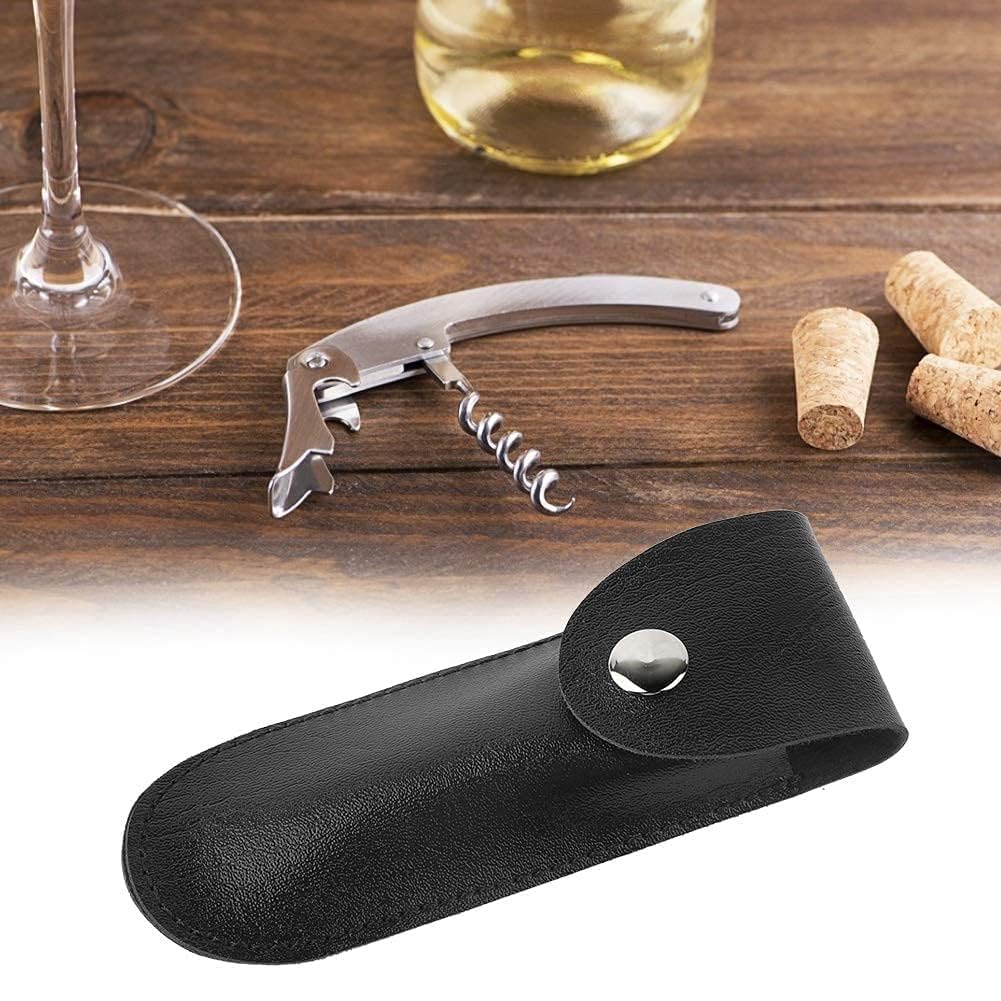 Apribottiglie in pelle, custodia per coltello da vino in pelle Cavatappi piccola borsa in pelle Nuova fondina per apribottiglie in PU 5,9 × 2,0 pollici (Nero)