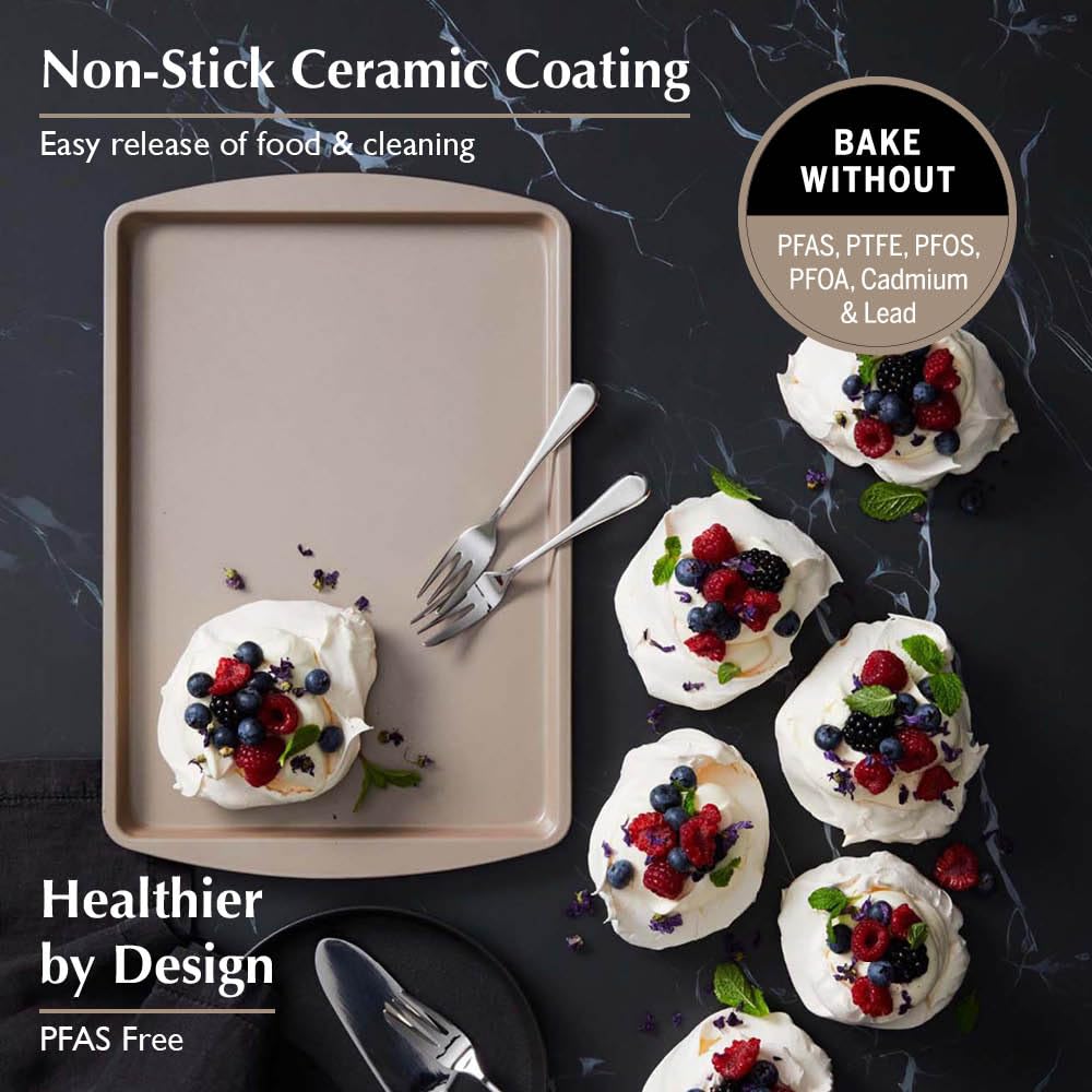 Stanley Rogers Ceramabake Plaque de cuisson en céramique antiadhésive saine 34 x 24 x 1,5 cm – Cuisson sans PFAS, PTFE, PFOS, PFOA, cadmium et plomb – Plaque de cuisson pour biscuits, rôtir les