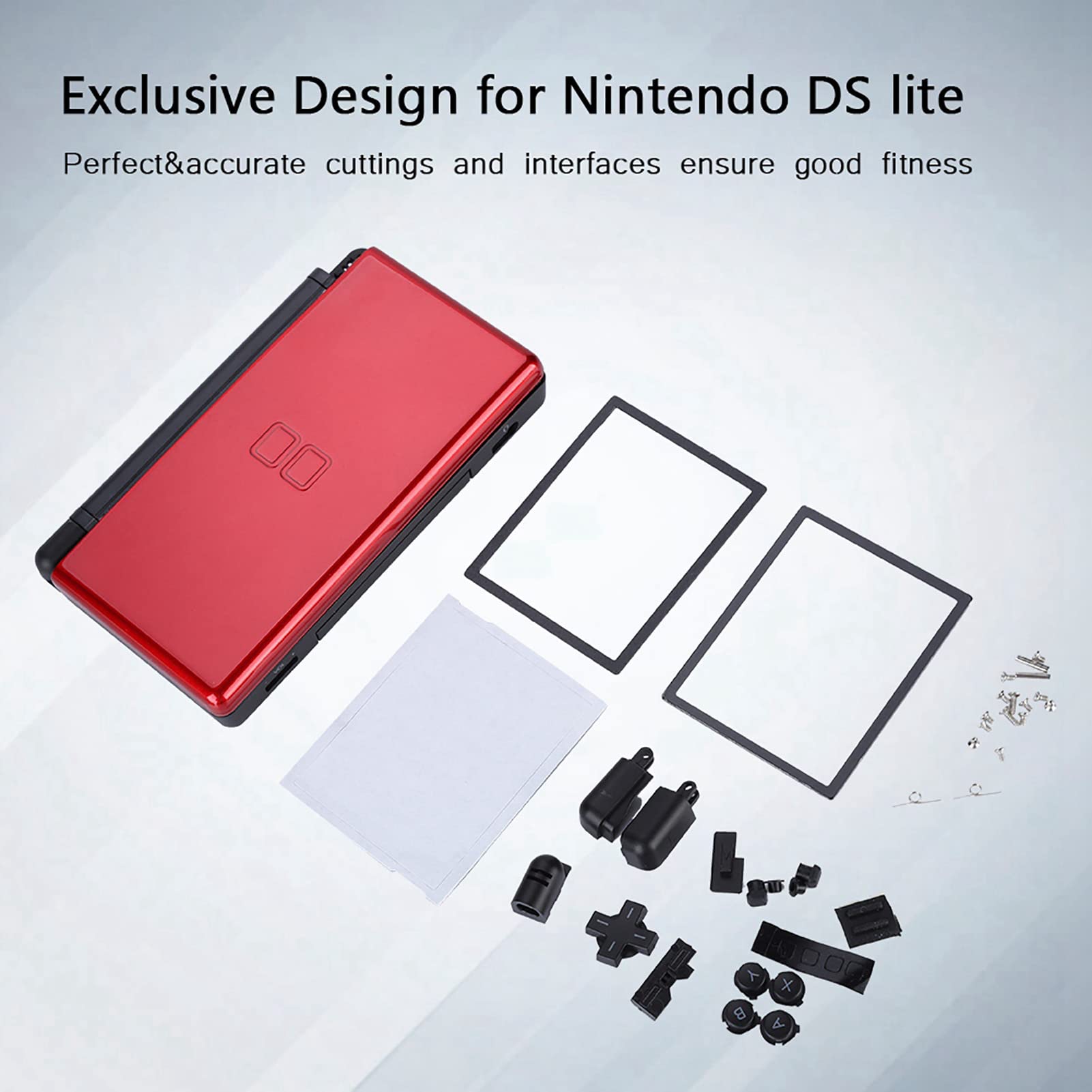 Cas de Remplacement Transparent NDSL, Kit de Boîtier pour DS, Pièces de Réparation Complètes Lite NDSL(Rouge)