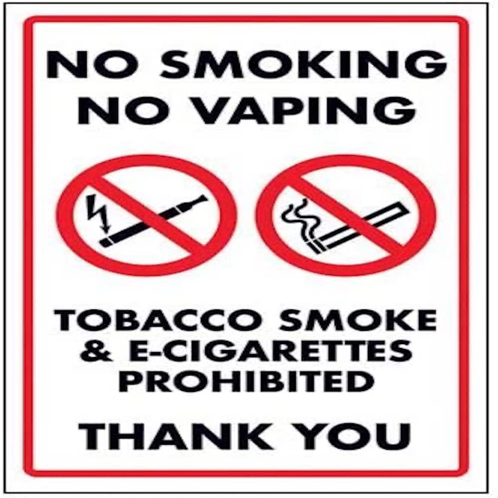 V Safety No Smoking No Vaping/Tobacco Smoke & E-Cigarettes Sign - 200mm x 300mm - Self Adhesive