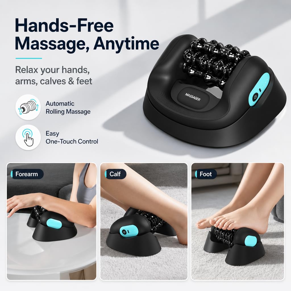 Masajeador Eléctrico de Mano con Rodillo - Rodillo Masajeador Anticelulítico, 3 Niveles de Intensidad, Masaje Profundo Piernas y Cuerpo (Gris)