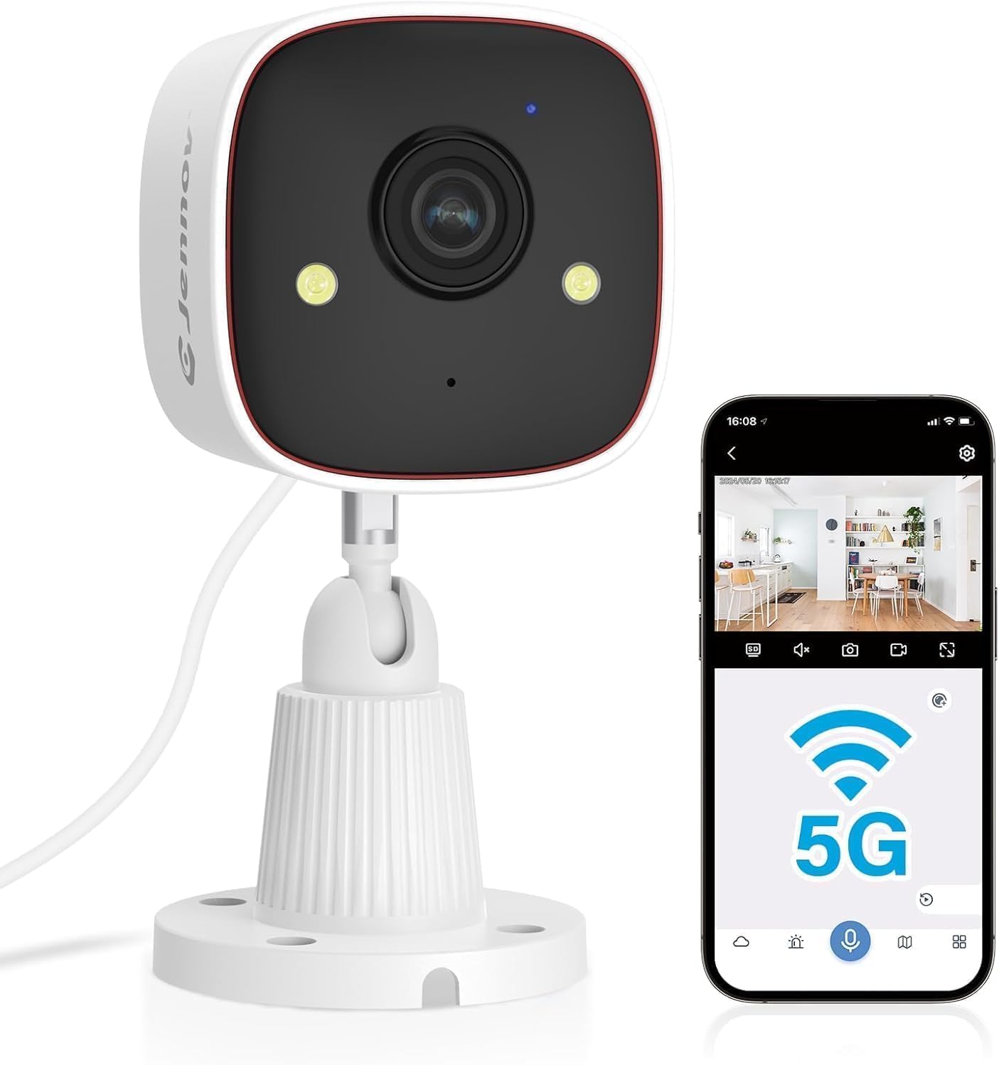 Jennov 2K Security Camera, WiFi Indoor Camera for Home Security, Plug in Powered Pet Cam, Dual-Band (5GHz/2.4GHz), Color Night Vision, 2-Way Audio, Human Motion Detection, IP66 Waterproof Outdoor