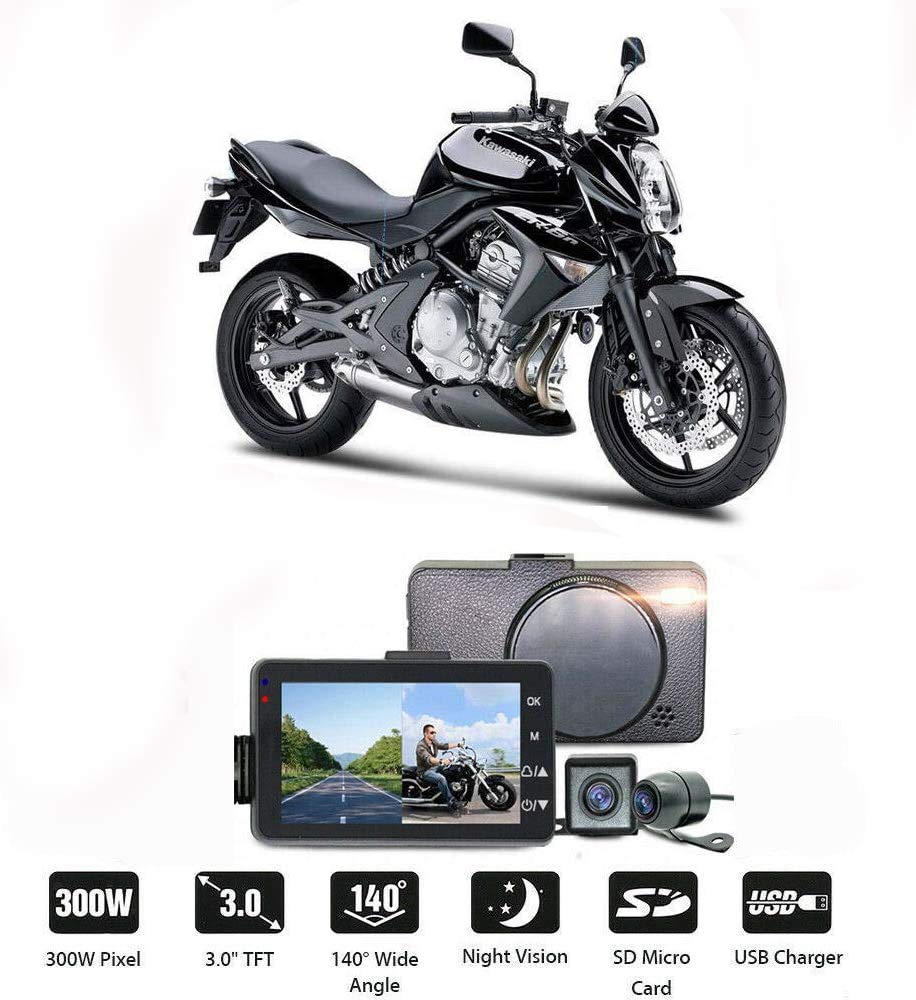 Cámara de grabación de motocicleta, impermeable, frontal y trasera, cámara dual de vídeo HD 1080p