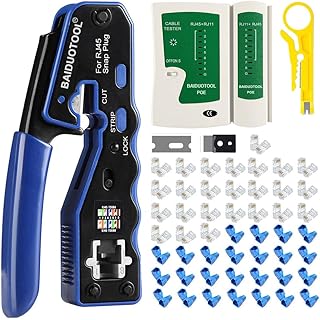 RJ45 Crimp Tool Kit Pass Through Crimper Cutter for Cat5 Cat5e Cat6 Cat6a 8P8C Modular Connector All-In-One Cat6 Crimping