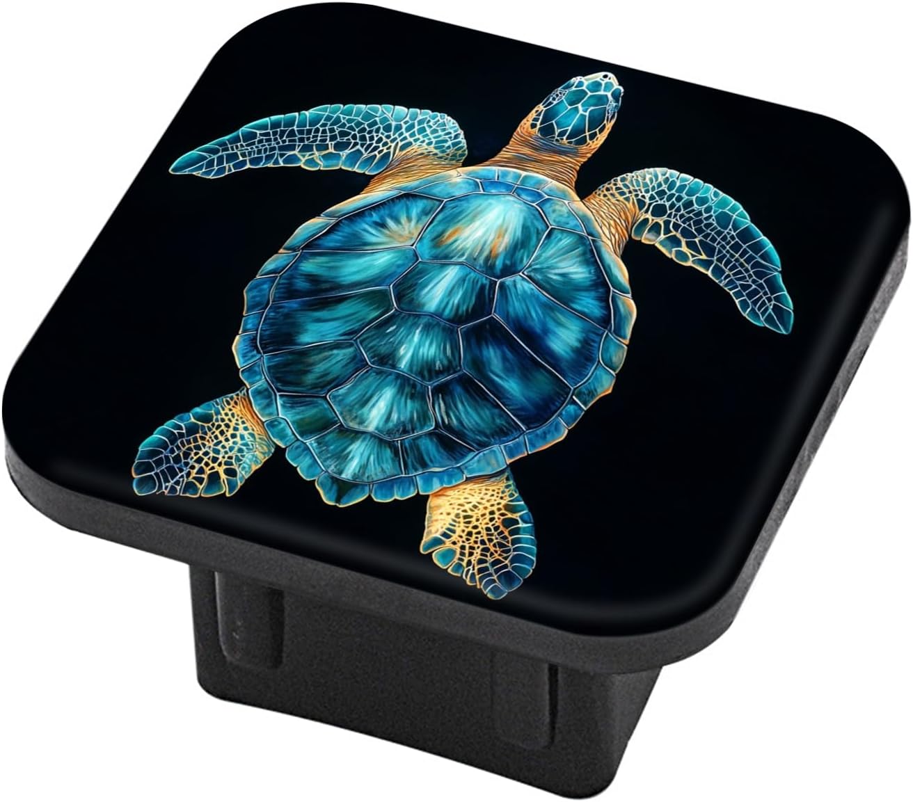 Hitch Cover Fits for 2-Inch Hitch,Back - View of Sea Turtle in Blue and Gold Rubber Trailer Hitch Cover Tube Plug Insert,Car Exterior Accessories, Receiver Tube Hitch Plug