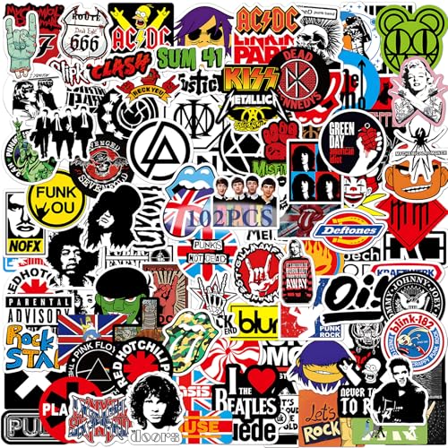 102pcs Rock and Roll Music Stickers, Band Stickers for Classic Rock Music,Trendy Music Stickers,Cool Stickers Waterproof Vinyl Sticker,It Suit for Laptop Skateboard Water Bottles Guitar Luggage 102pcs Rock and Roll Music Stickers, Band Stickers for Classic Rock Music,Trendy Music Stickers,Cool Stickers Waterproof Vinyl Sticker,It Suit for Laptop Skateboard Water Bottles Guitar Luggage