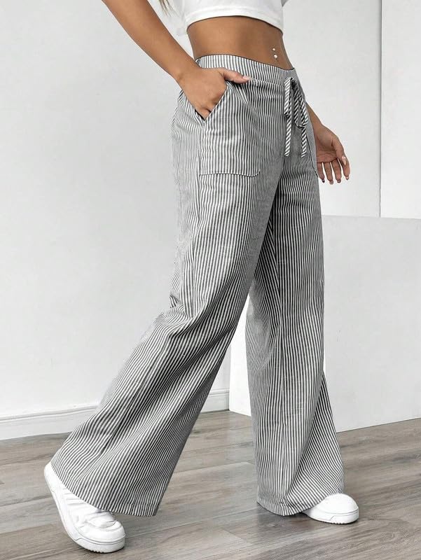 Women’s Striped Wide Leg Pants, High Waist Casual Lounge Trousers with Drawstring, Loose Fit Streetwear4