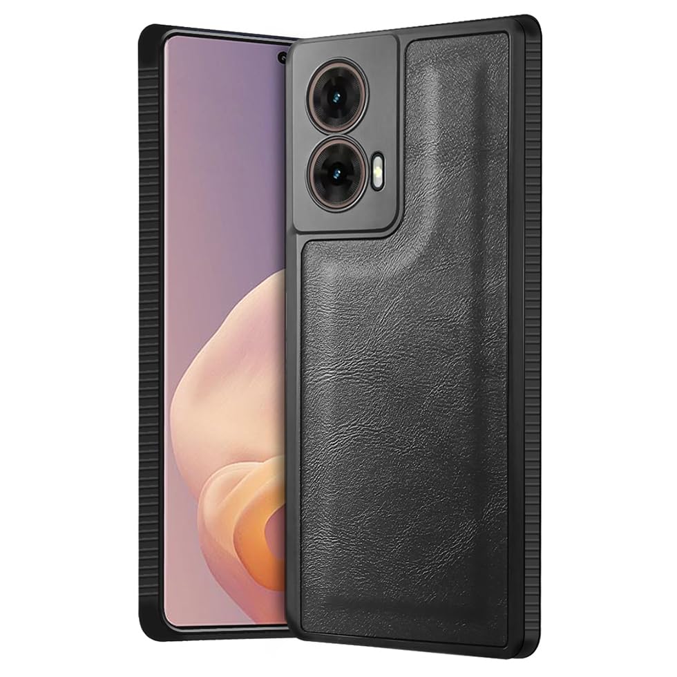 Image of Fashionury Premium PU Leather Back Cover for Motorola G96 5G / Motorola Edge 50 Fusion /Motorola G85 5G | Soft Touch Finish | Camera & Screen Protection | Anti Fingerprint Shockproof Case (Black)