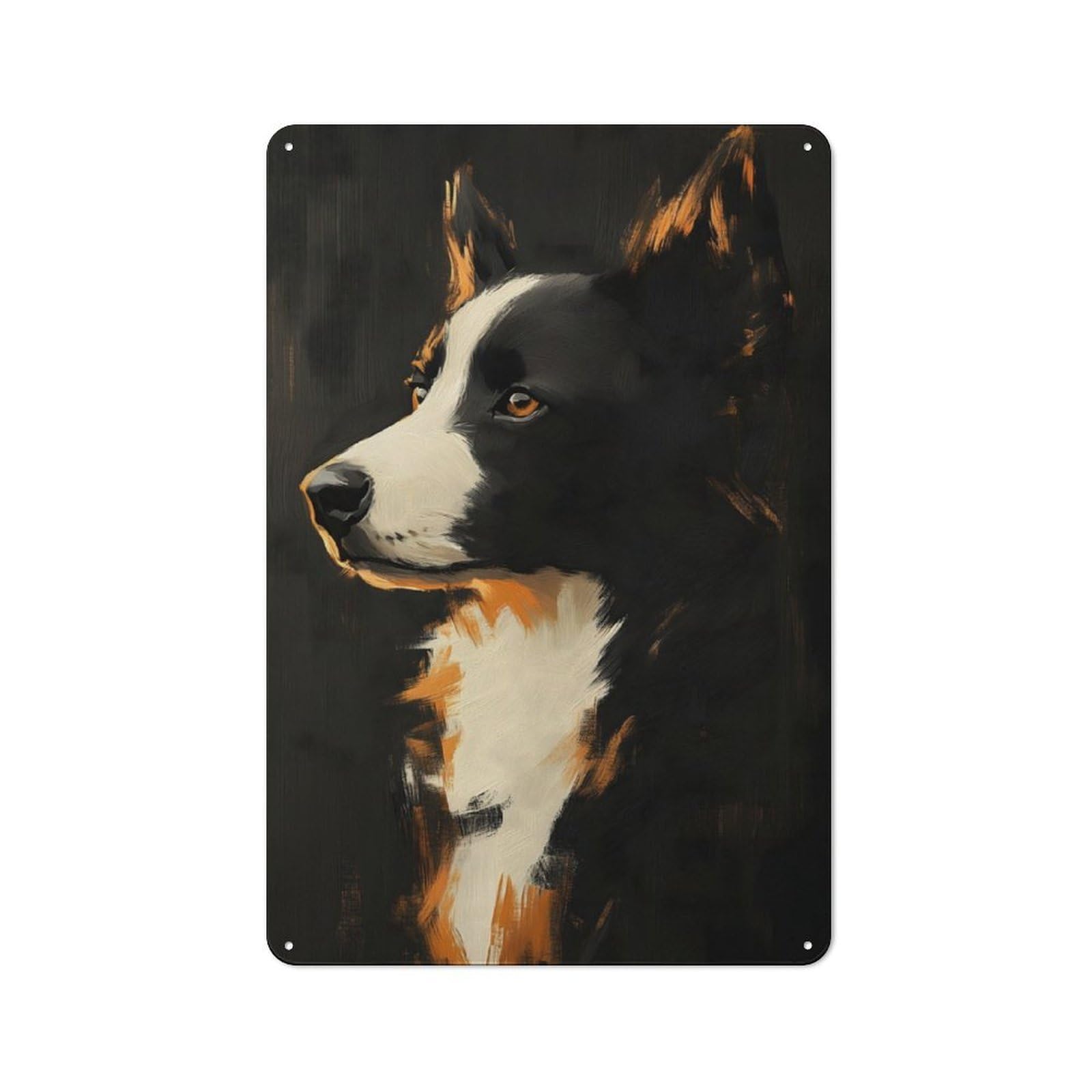 Junmoney Border Collie Dog Portrait Retro Metal Sign With Design 30X20cm, Nostalgic Vintage Wall Decor For Kitchen, Hallway, Bar Or Small Cafe
