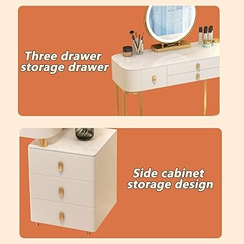 Amazon｜ドレッサー、調節可能なLED照明ミラーと布張りのスツール付き