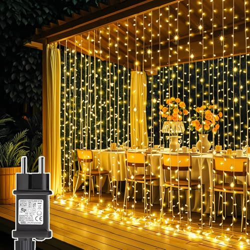 Joycome Lichtervorhang Aussen 3m x 3m 300 LED Lichterketten Vorhang...