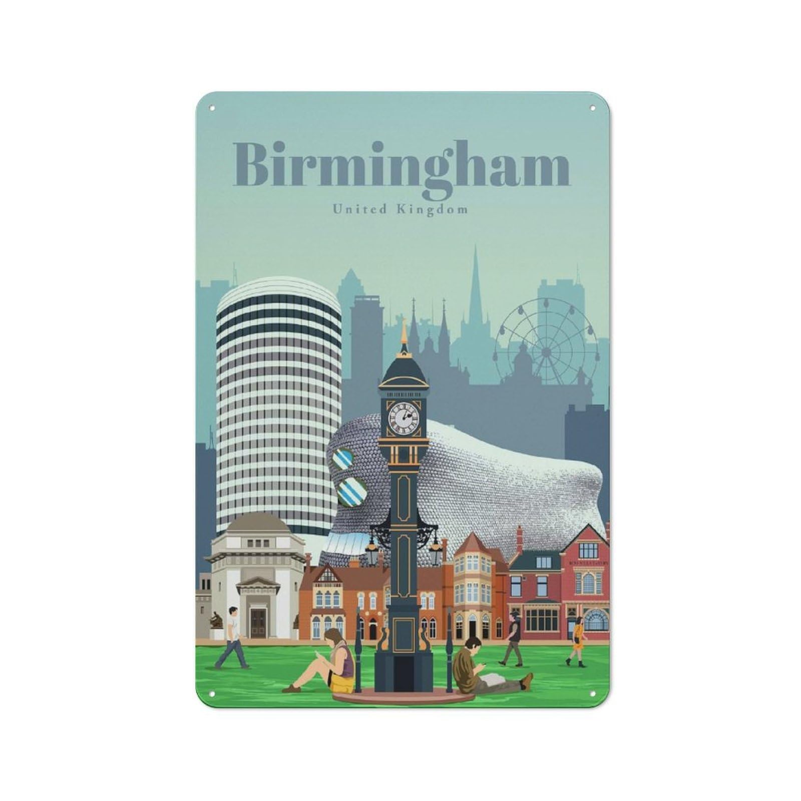 Junmoney Travel To Birmingham Tin Wall Plaque 30X20cm With For Hallway Wall, With Clear Retro Wall Decor Character