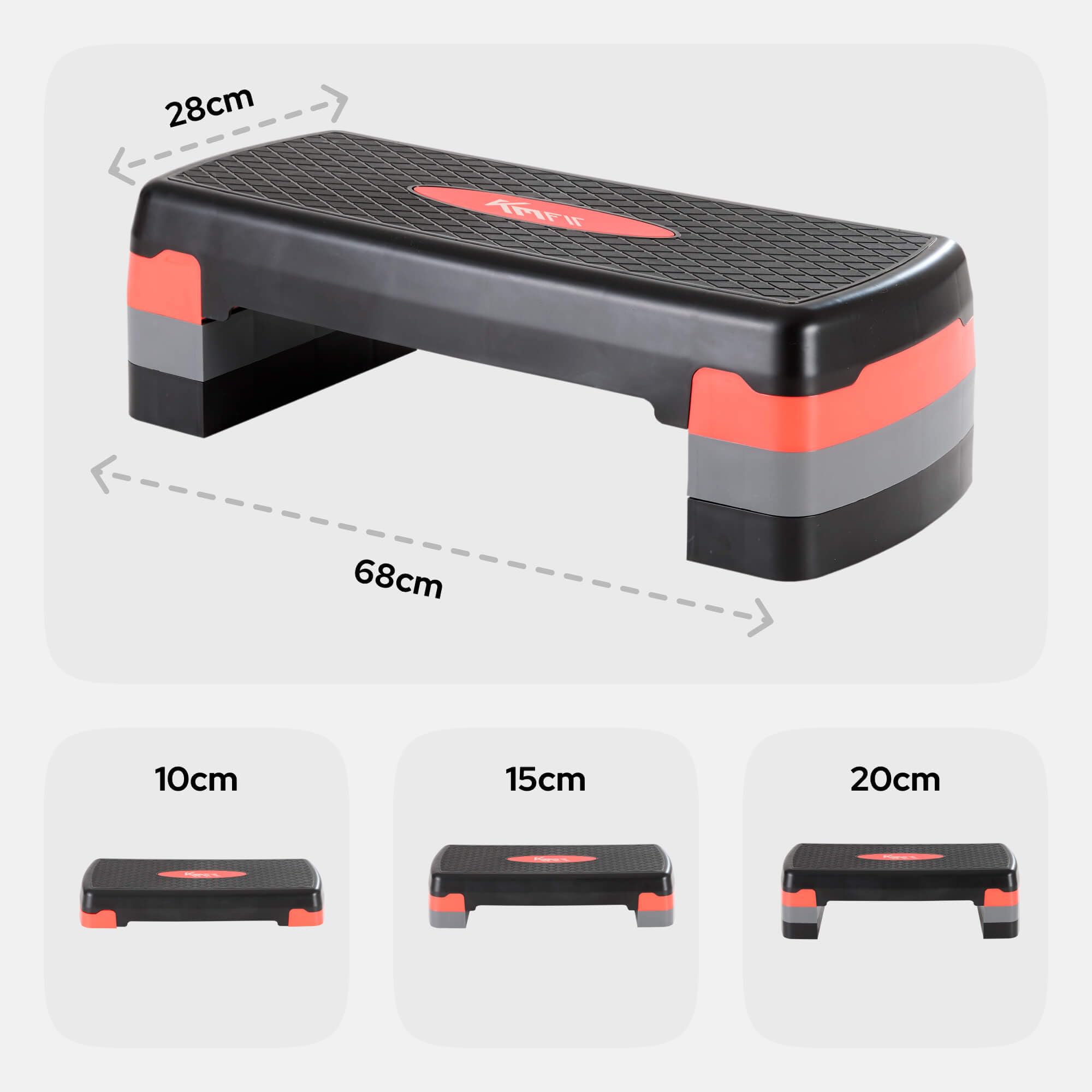 KM-Fit Fitness Stepper Aerobic Step-Bench regolabile 3 posizioni 200 kg con tappetino antiscivolo