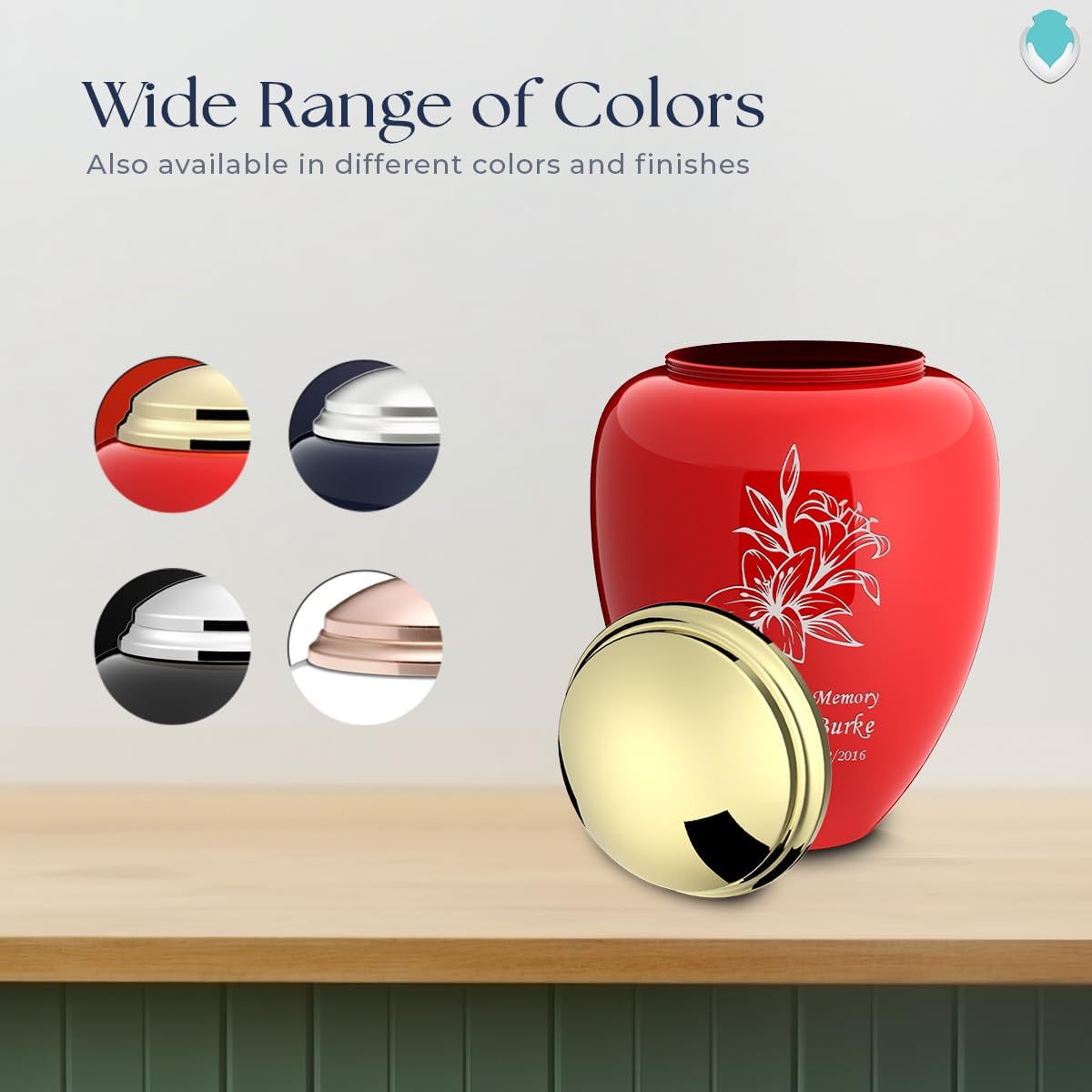 Geturns Tribute Adult Personalized Lily Cremation Urns for Human Ashes I Large Red & Shiny Brass Funeral Urn for Men and Women I 220 lbs