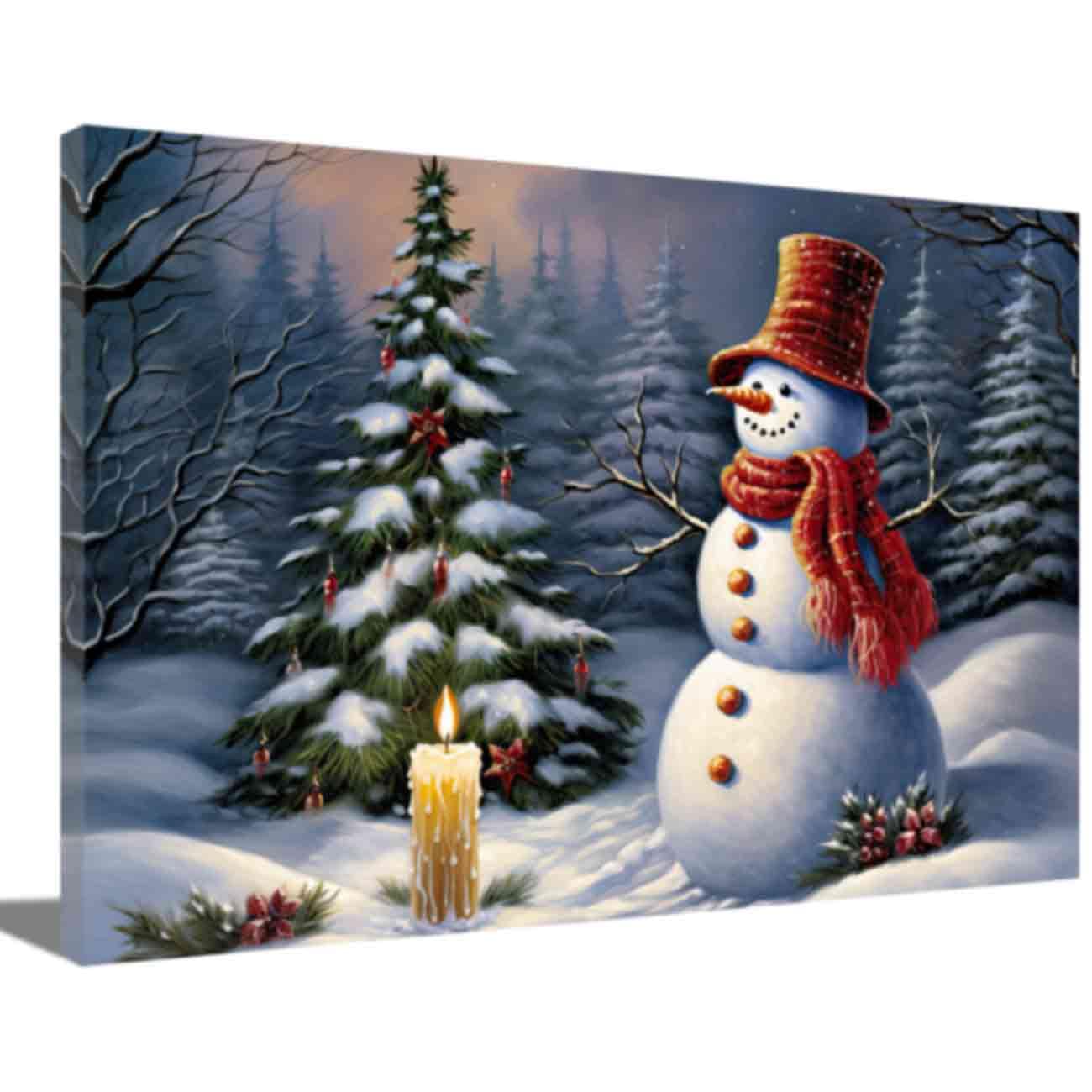 ZQQART Winter Christmas Canvas Wall Art Snowman Gold Christmas Trees Pictures Prints Xmas Barn Painting Christmas Trees Art New Year Party Decor (White,28.00" x 42.00")