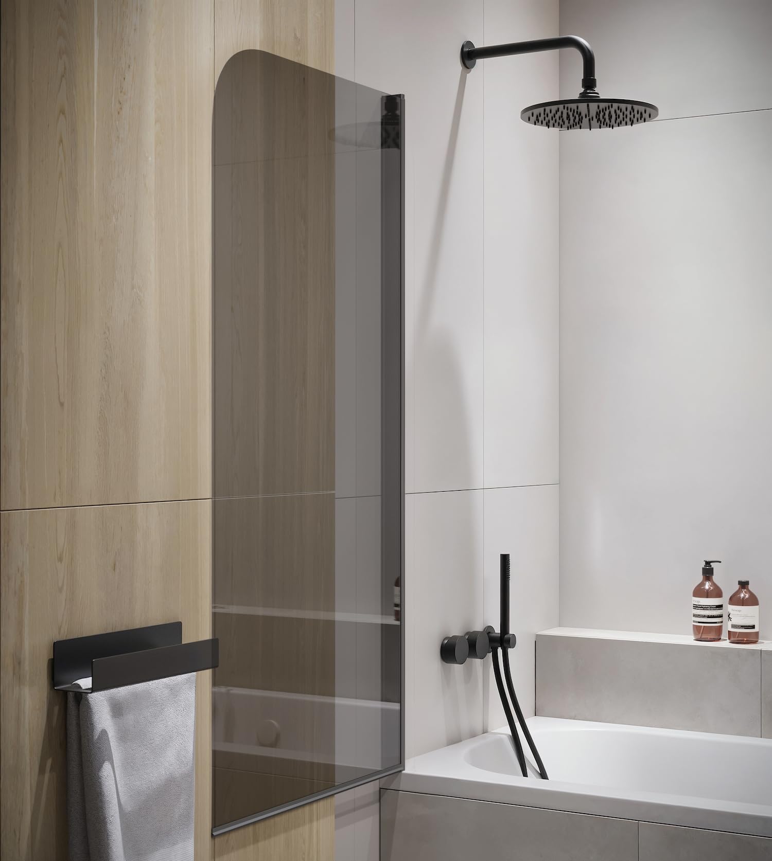 Parate Vasca da bagno Torino (Nero, Vetro fumé)