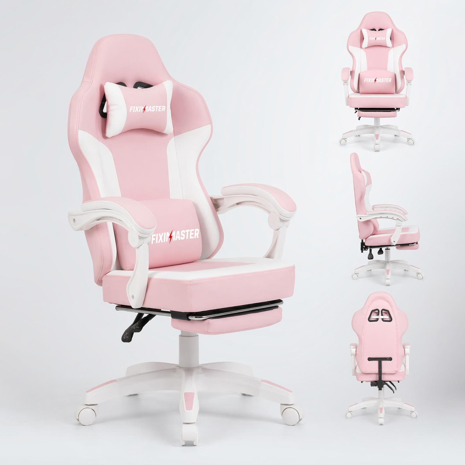 Fiximaster Gaming Stuhl Ergonomischer Bürostuhl, Leise PU-Rollen & Linkage-Armlehnen, Stufenlose Neigung 135° PC Stuhl für Home Office, Gamer Stuhl aus PVC-Leder, 150kg Belastbarkeit