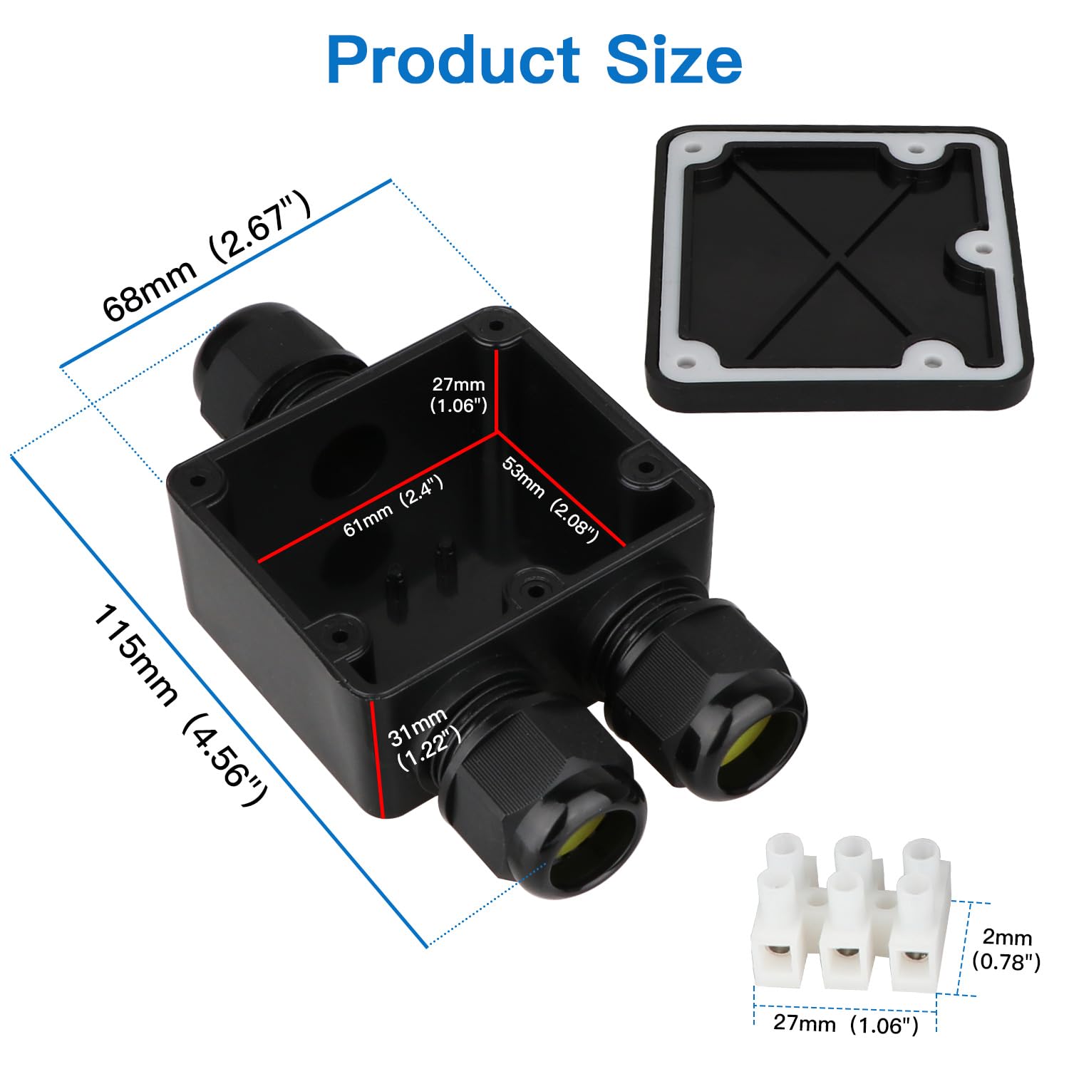 Scatola di giunzione impermeabile a 3 vie, IP68 scatola di giunzione elettrica esterna impermeabile nera scatola di giunzione connettore cavo esterno, per diametro 5 mm -15 mm esterno (piccolo)