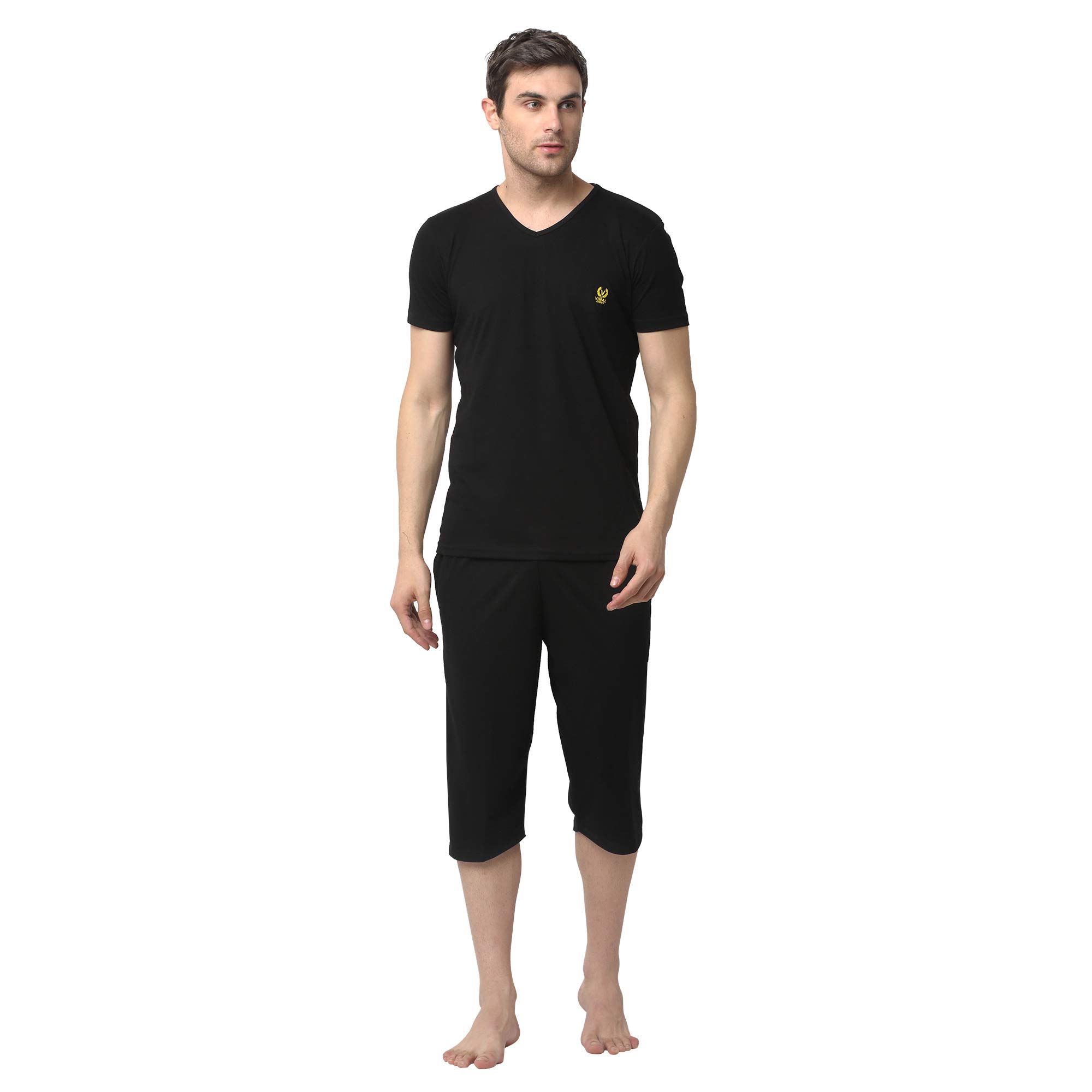 mack jonney Cotton Blend Night Suit Co-ord Set for Men with V-Neck Half Sleeve T-Shirt and Capri-VJ-MNS-TC-GROUP18-picture-10