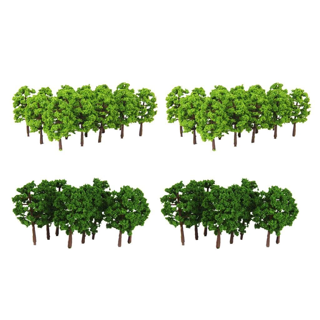 Lot de 80 mini arbres architecturaux en plastique vert à l'échelle 1:150 pour modélisme de train et buissons de diorama – pour les jeux de guerre ferroviaires à l'échelle N