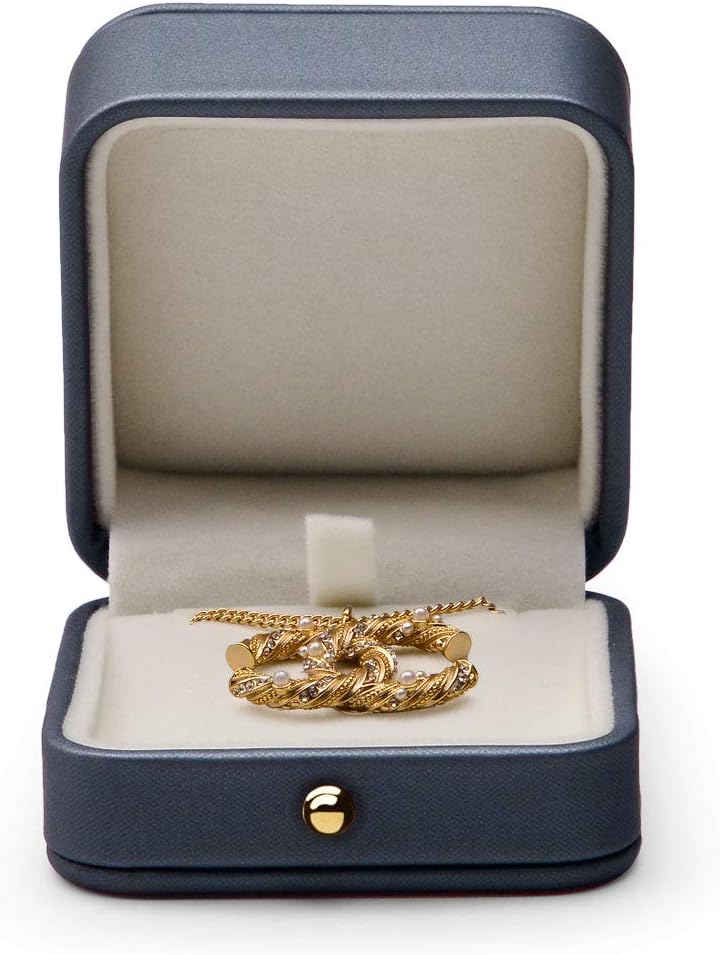 Oirlv Premium Leather Necklace Pendant Box Velvet Interior Jewelry Gift Box Long Chain Necklace Display Storage Case(Steel-blue)