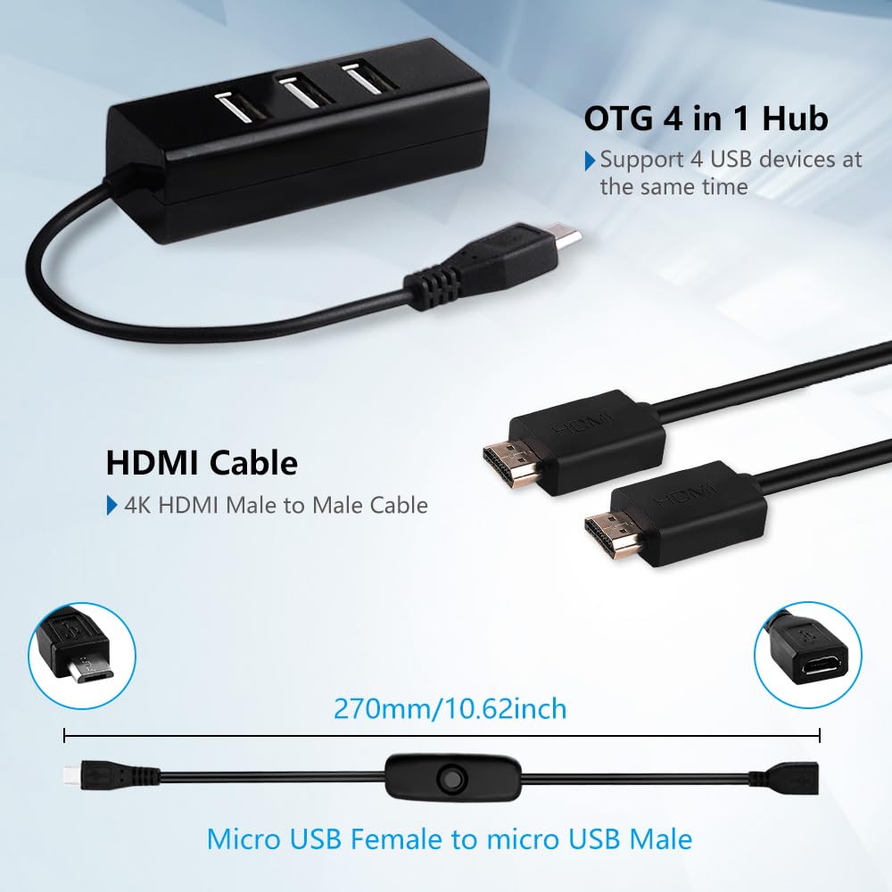 GeeekPi Zestaw startowy dla Raspberry Pi Zero W, z obudową RPi Zero W, karta SD 64GB, zasilacz, nagłówek 20Pin, adapter Micro USB do OTG, kabel HDMI, adapter HDMI, kabel przełącznik i 4 porty USB Hub
