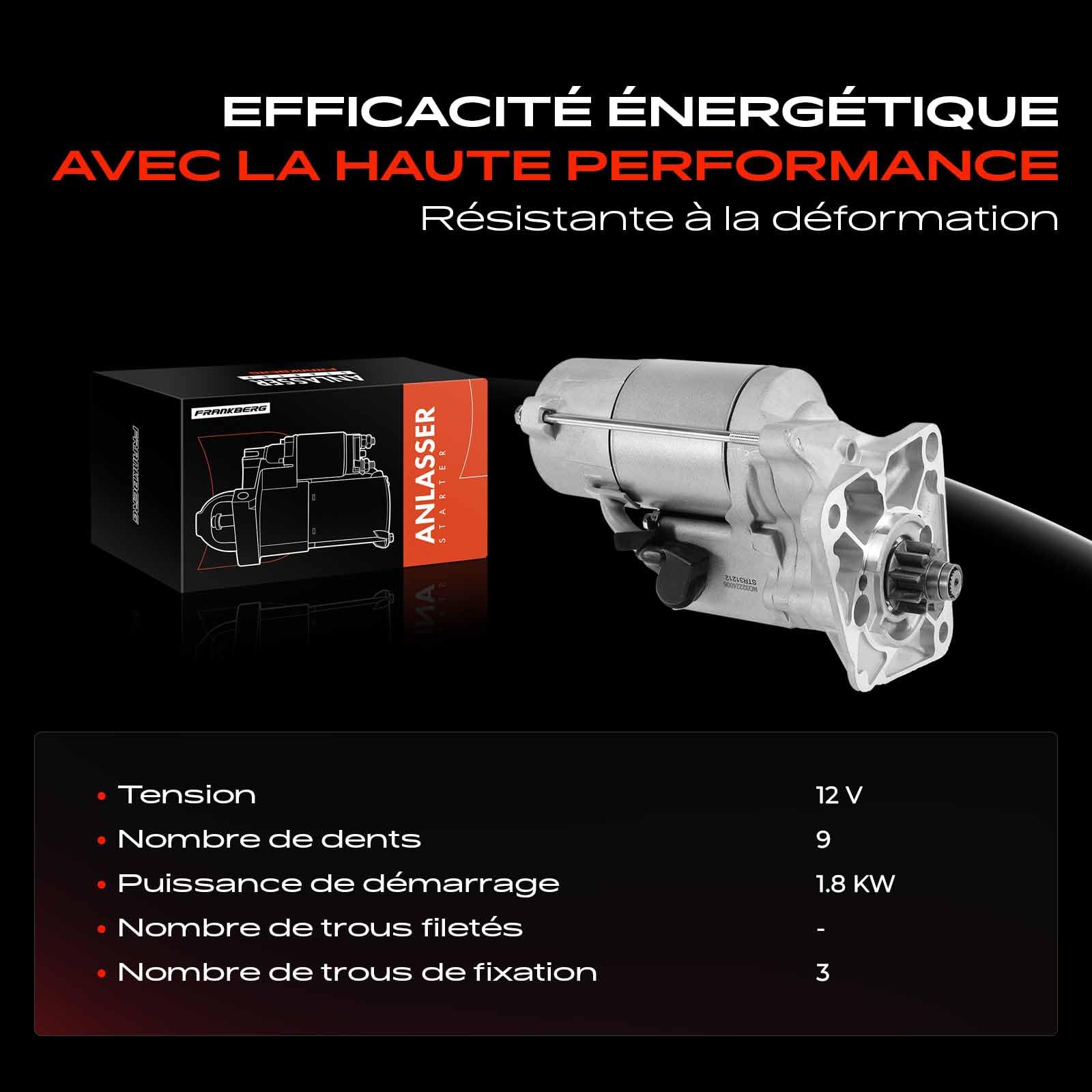 Frankberg Démarreur 1,8 kW 12 V 9 dents NAD101240 | Compatible avec: Defender Station Wagon L315 L316, Defender Cabrio L316, Defender Pick-up L316, Découverte II L318