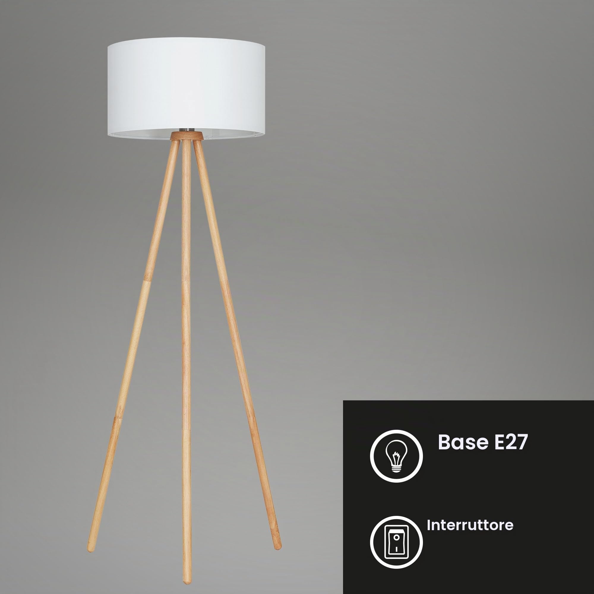 Briloner Leuchten 1379-016 Lampada da terra – Piantana moderna ed elegante con paralume in tessuto – Ideale per Soggiorno e Camera da letto – Compatibile con lampadine E27 max. 60 Watt – Bianco
