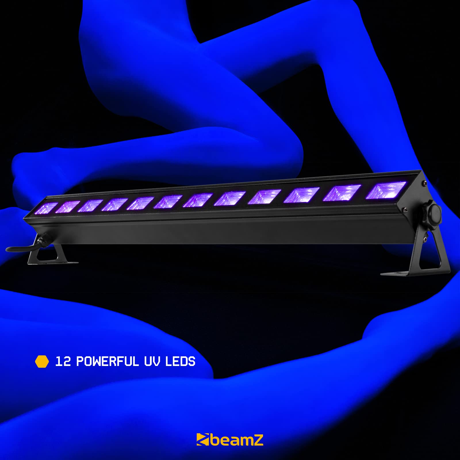 BeamZ BUV123 Barra de Luz Ultravioleta (UV) con 12 LEDs de 3W, Ángulo de Haz de 120°, 61 cm de Largo, Perfecta para Escenarios, Discotecas, Boleras, Luces Discoteca para Casa, Halloween