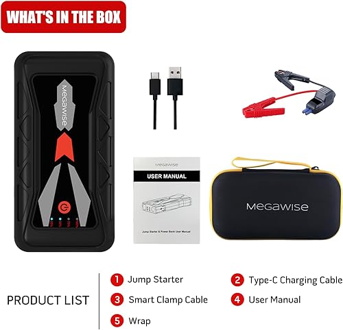 Miniatura 8 de MEGAWISE Potenciador de arranque de batería de coche de 1500 A de pico de 16800 mAh (hasta 7 L de gasolina o motores diésel de 5 L), alimentación