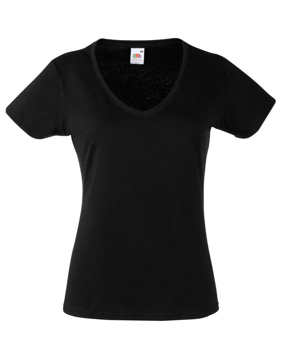Fruit of the Loom Lady-Fit Valueweight V-Neck T-Shirt SS047 (M, Black)