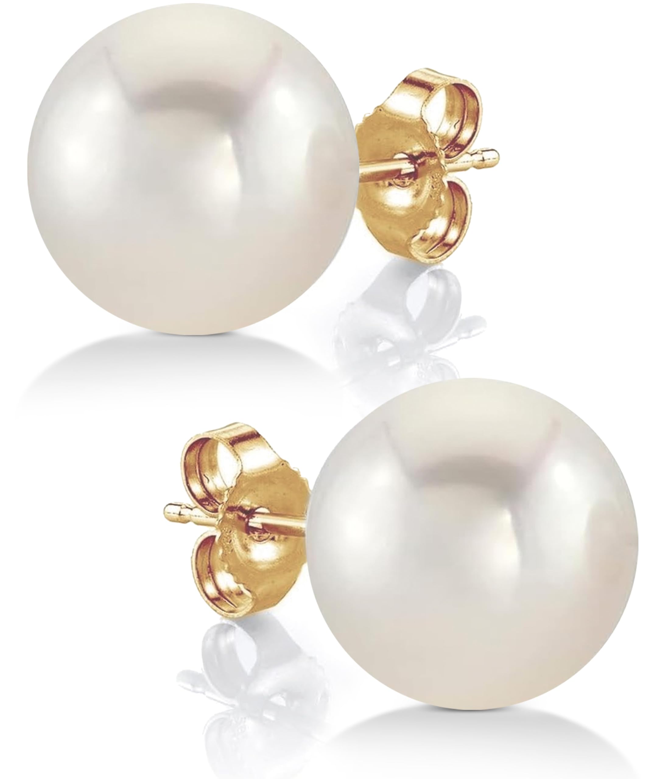 THE PEARL SOURCE Round White Freshwater Real Pearl Earrings for Women - 14k Gold Stud Earrings | Hypoallergenic Earrings with Genuine Cultured Pearls