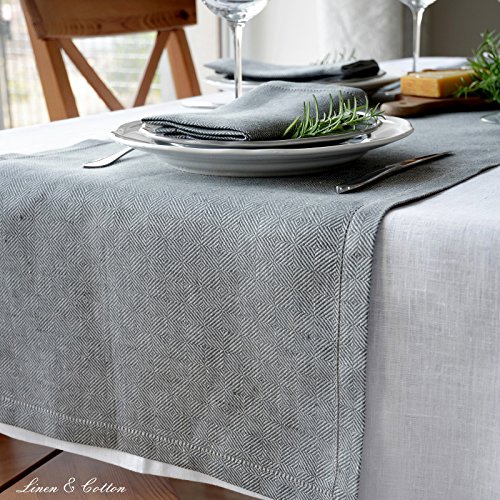 Chemin de table scandi en lin ajouré déco scandinave gris