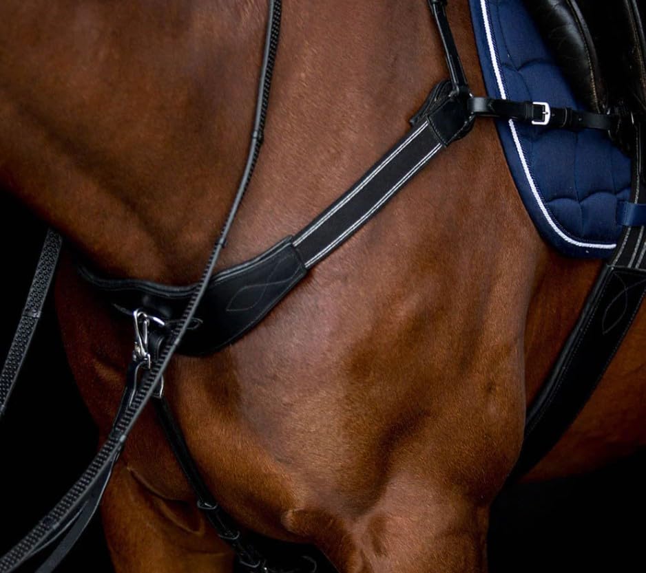 Pettorale elastico a 3 punti con imbottitura in gel, anelli martingala rimovibili, pelle marrone (nero, pony)