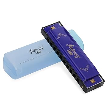 JUAREZ Junior JJ10HL 10 Holes Educational Harmonica Key of C Scale | Mouth Organ | Cover - Aluminum | Comb - Abs | Reed – Aluminum Blue - image, photos