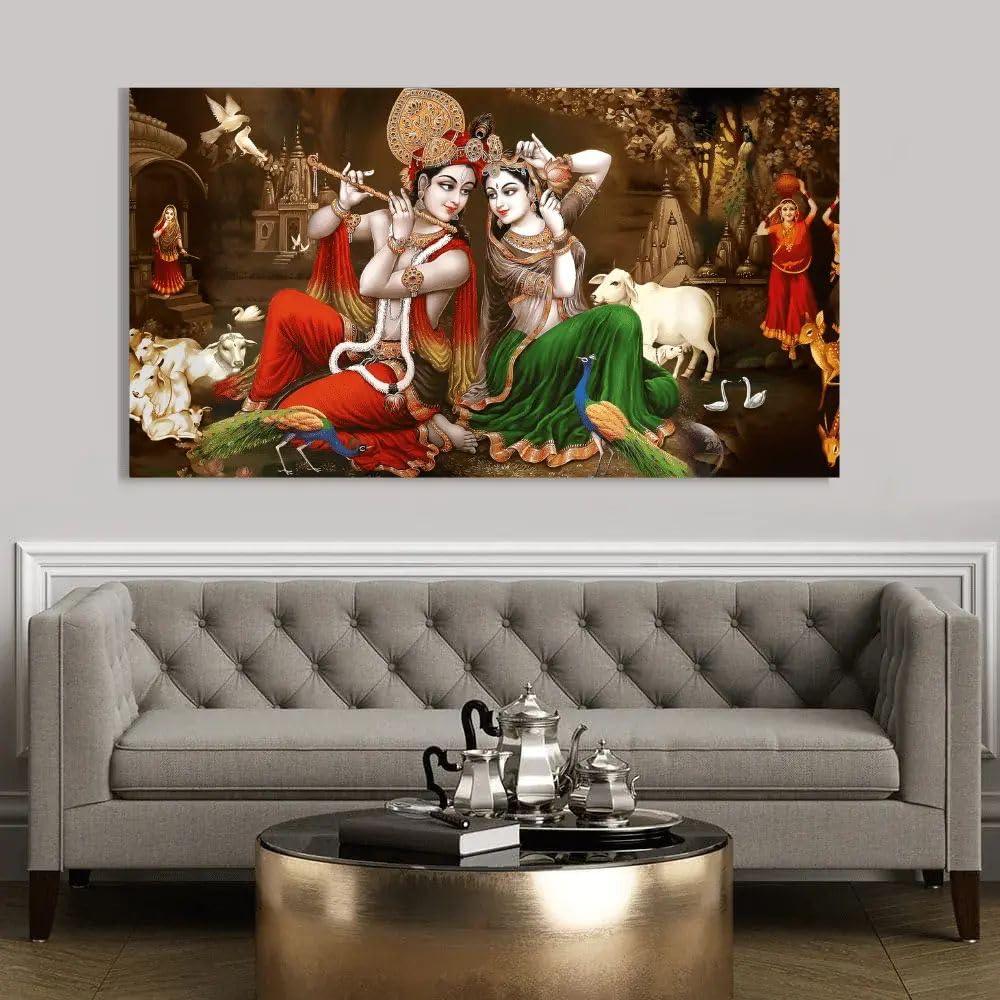 AADEE CRAFT Canvas Paintings For Living Room Bedroom Spiritual Lord Radha Krishna Wall Painting With Wooden Frame Big Size, Radha Krishna Wall Art Home Decor Office Size Large Big (48x24 inches)