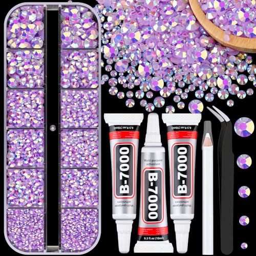 Image of Resin Jelly Rhinestones for Crafting with B7000 Jewelry Glue, 1 Box Light Purple AB Flatback Crystal with 3Pcs 10ml Glue, Bedazzling Non Hotfix Gems for DIY Tumblers Clothing Shoes Manicure