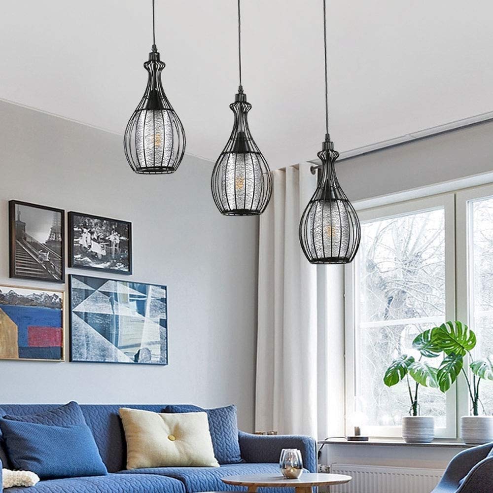 Lámpara colgante negra moderna de techo de 3 luces con altura ajustable para salón