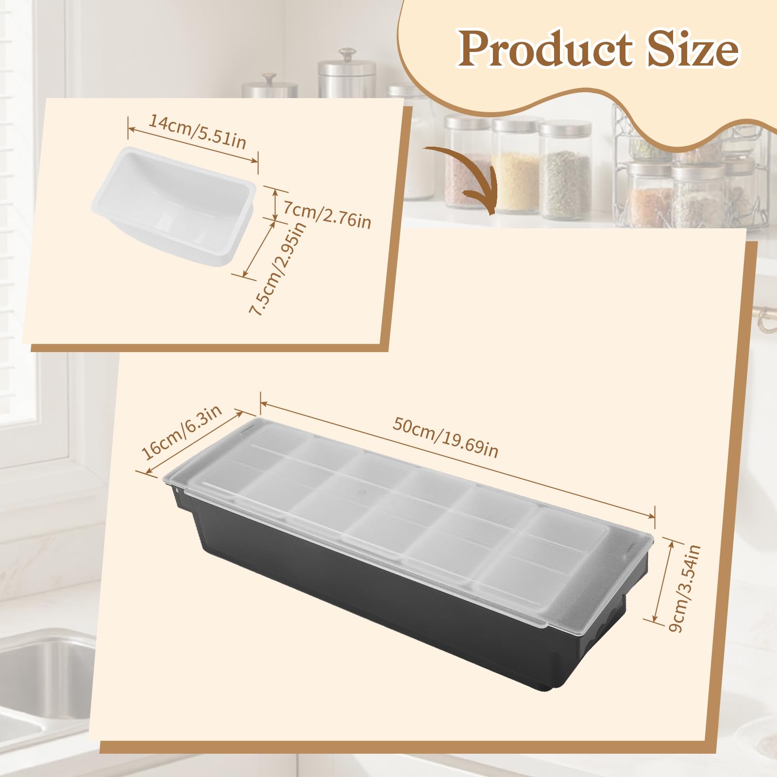 Buachois Serveur de Condiments, Distributeur de Condiments Transparent en Plastique, Couvercle Détachable Design Bar Fruit Caddy Container Tray avec Couvercle(6 Compartments)