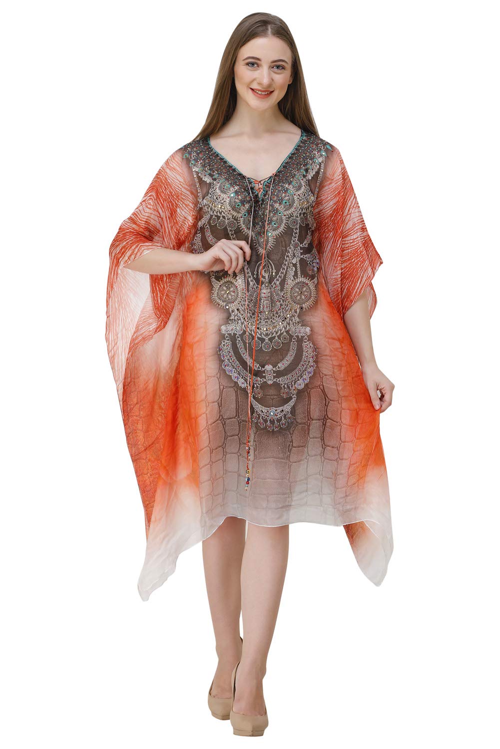 Free Size V-Neck Digital Print Kaftan Dress – Versatile Beach & Casual Wear – S to 4XL Multicolour-image-36