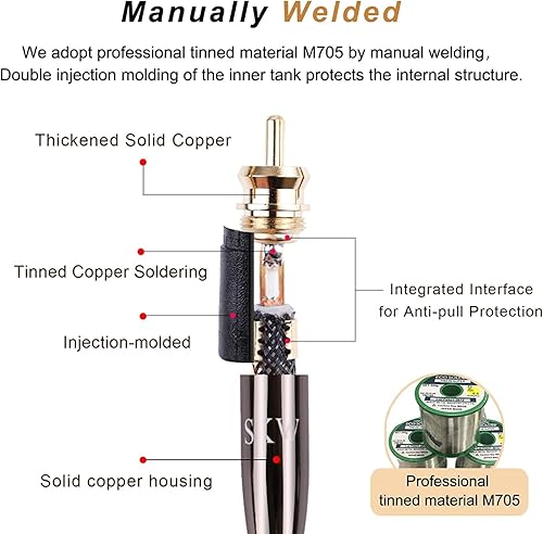 Miniatura 5 de SKW Audiophile - Cable de audio de cobre de ultra alta pureza de 0.138 in macho a 2 RCA macho de audio auxiliar estéreo y divisor de cable adaptador