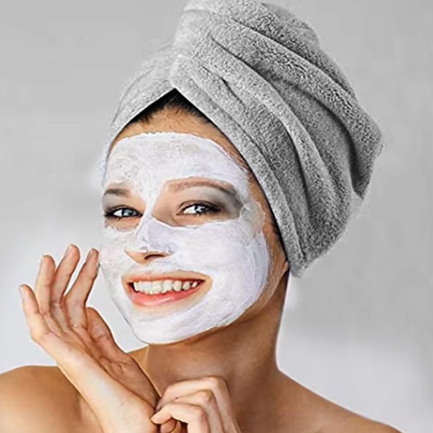 Mikrofaser Haarturban Turban Handtuch mit Knopf Schnelltrocknend Haarhandtuch Haar Handtuch Kopfhandtuch Microfibre Hair Towel für Alle Haartypen Grau
