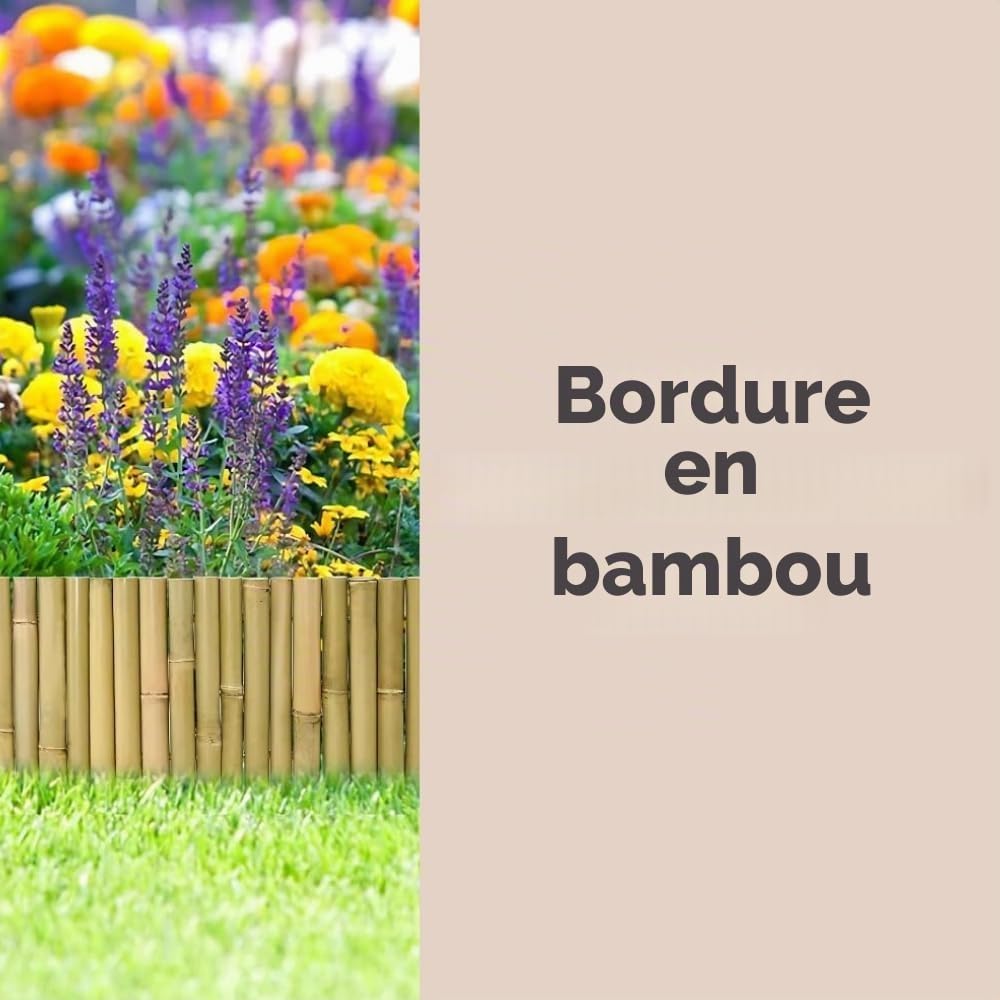 Garden Mile Lot de 4 rouleaux de bordure de pelouse 15 cm x 100 cm en bois de bambou robuste idéal pour pelouse, allées, parterres de fleurs, bordures de jardin, bordures polyvalentes