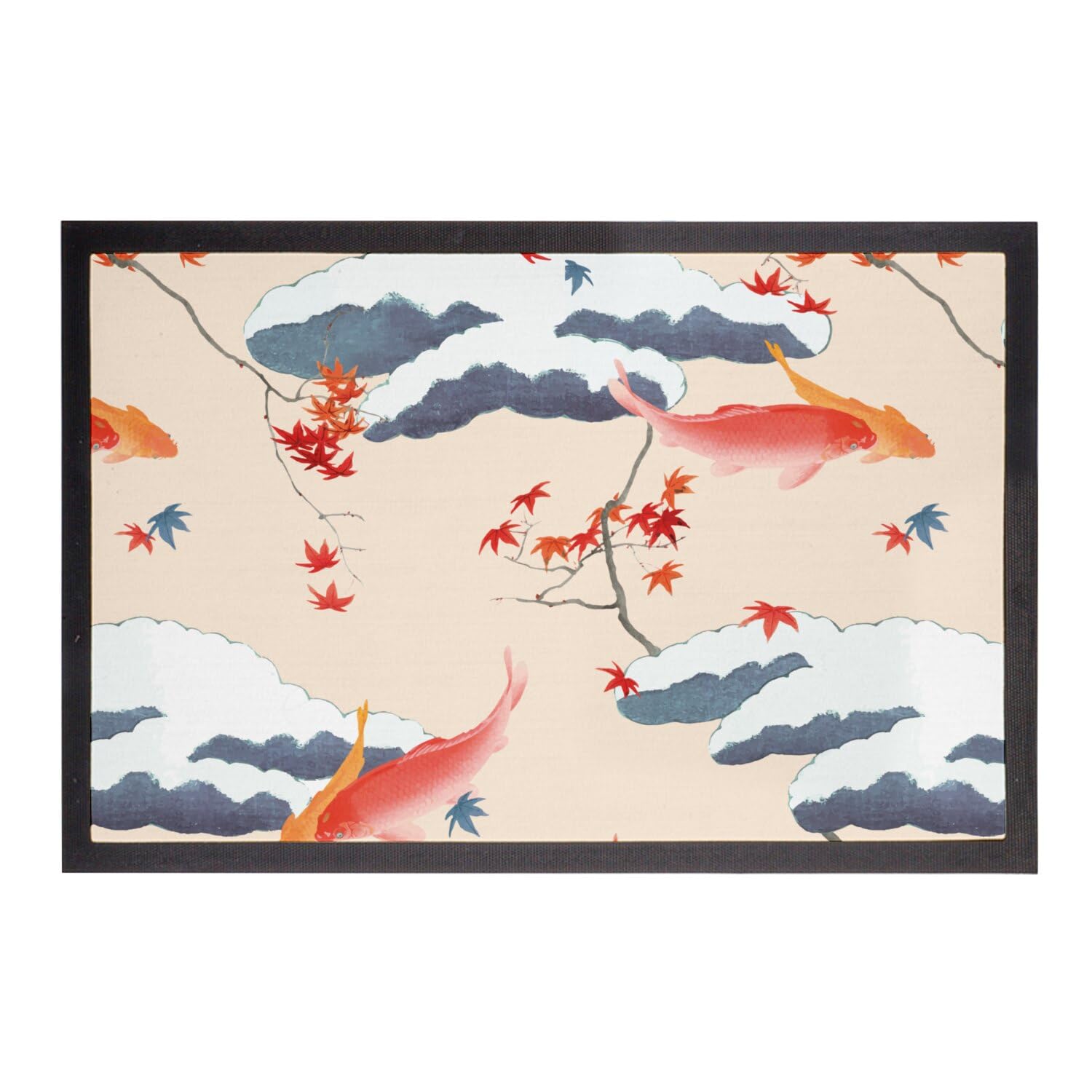 Paillasson Carpe Koi motif estampe kimono orange 75x50cm