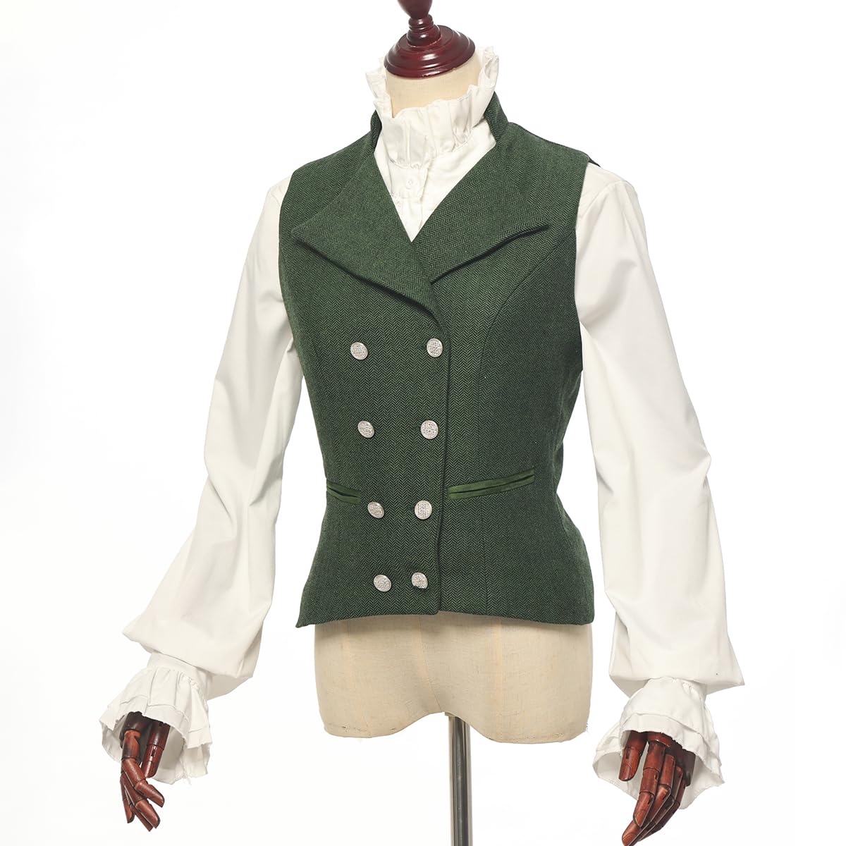 CAMDOM Damen 50er Jahre Vintage Tweed Slim Fit Weste V-Ausschnitt Zweireihiger Mantel mit Taschen Ärmellos